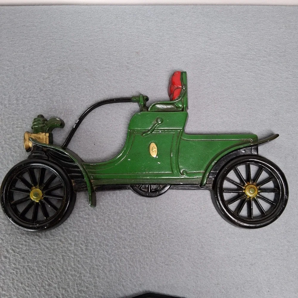 Midwest Cast Iron Wall Decor Ford Model T Green Runabout Vintage Car Plaque Set